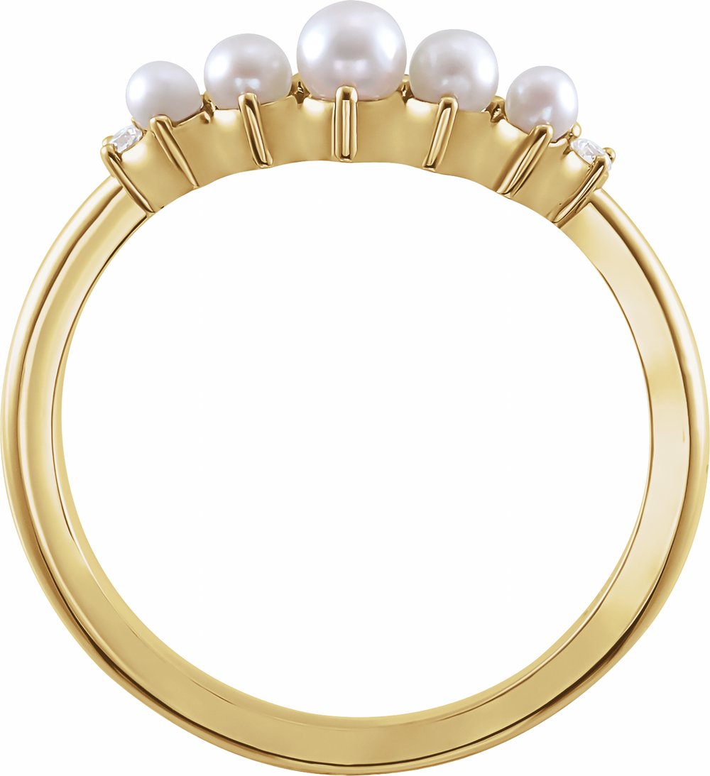 14K Yellow Pearl & .03 CTW Natural Diamond Contour Band