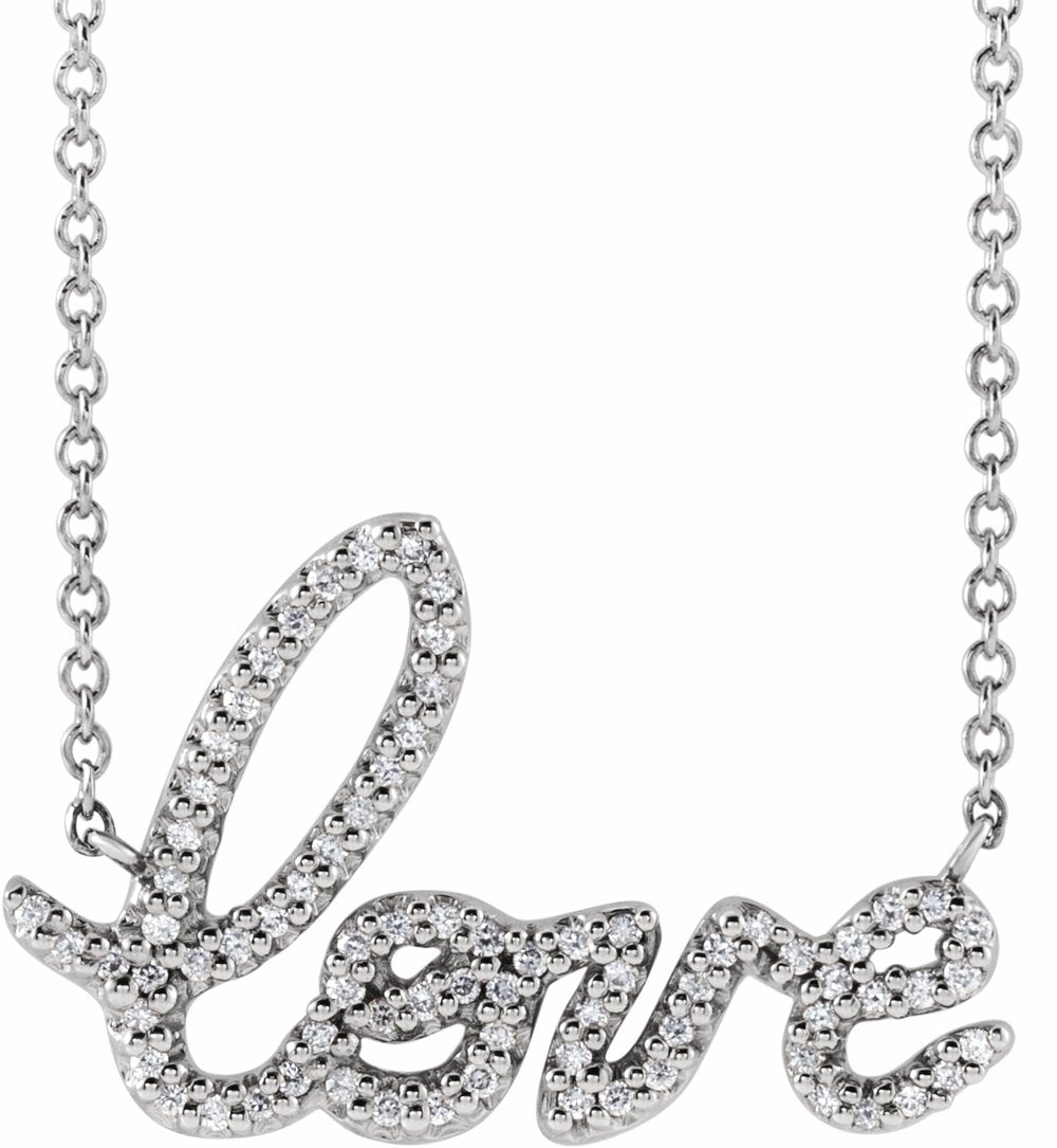 14K White Gold 1/6 CTW Natural Diamond Love 18" Necklace
