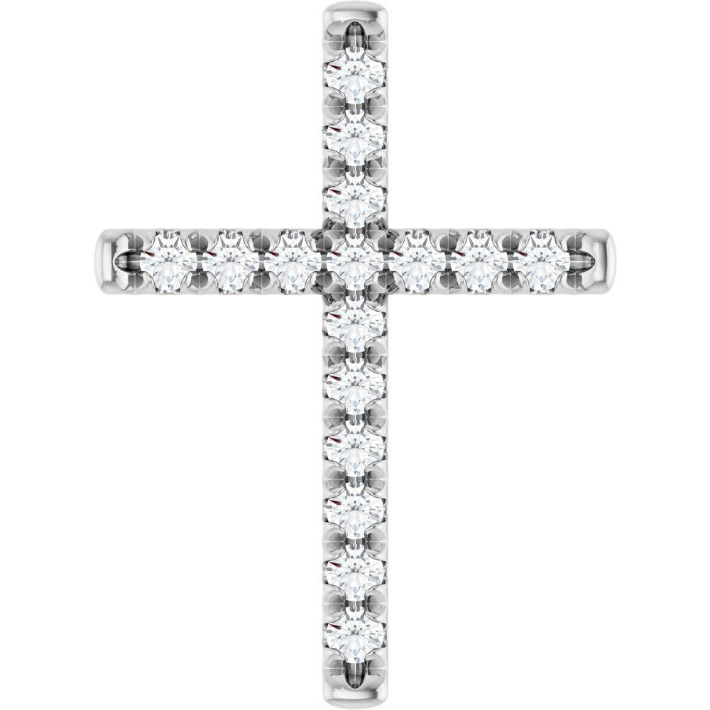 14K White 3/4 CTW Natural Diamond French-Set Cross Pendant