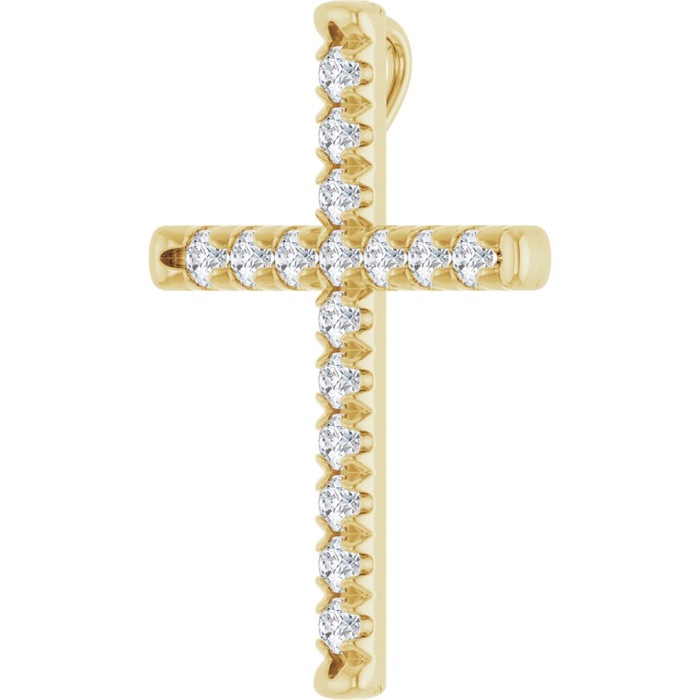 14K Yellow Gold 3/4 CTW Natural Diamond French-Set Cross Pendant