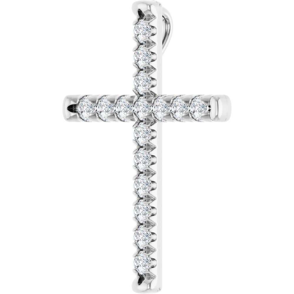 14K White Gold 3/4 CTW Natural Diamond French-Set Cross Pendant