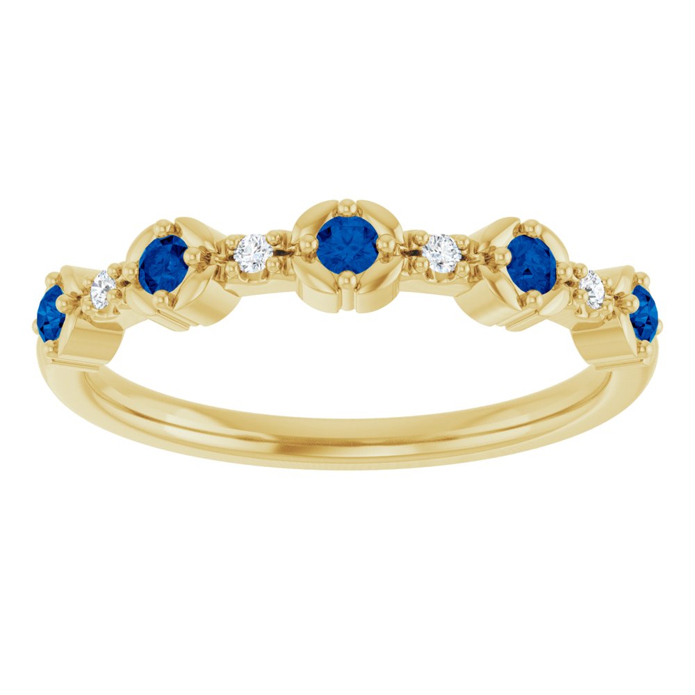 14K Yellow Natural Blue Sapphire & .04 CTW Natural Diamond Stackable Ring