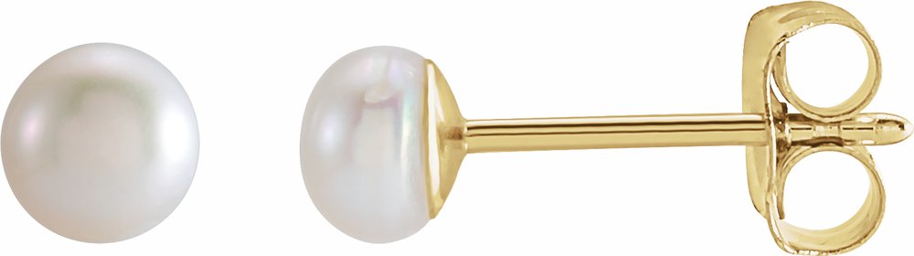 14K Yellow Gold 3 mm Cultured White Freshwater Pearl Earrings