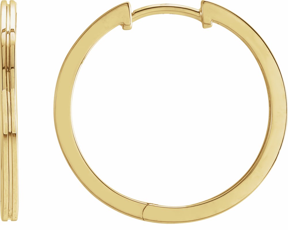 14K Yellow Gold Grooved Hinged 20 mm Huggie Hoop Earrings