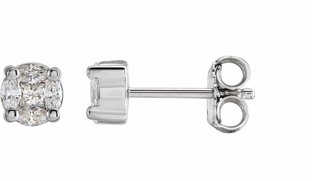 14K White Gold 1/3 CTW Natural Diamond Cluster Earrings