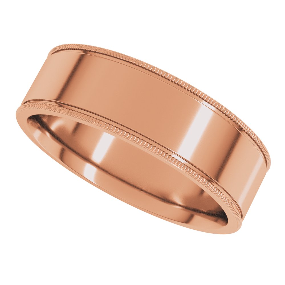 14K Rose Gold 6 mm Milgrain Flat Band Size 9