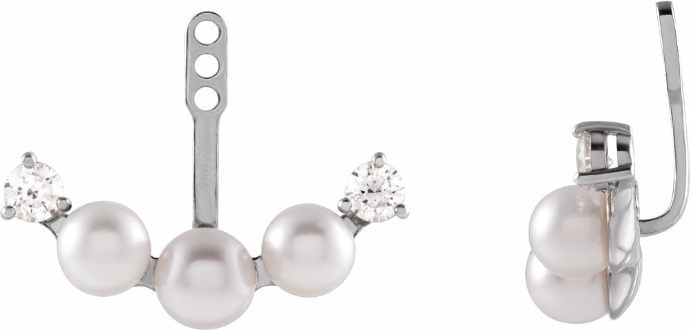 14K White Gold Cultured Akoya Pearl & 1/4 CTW Natural Diamond Earring Jackets