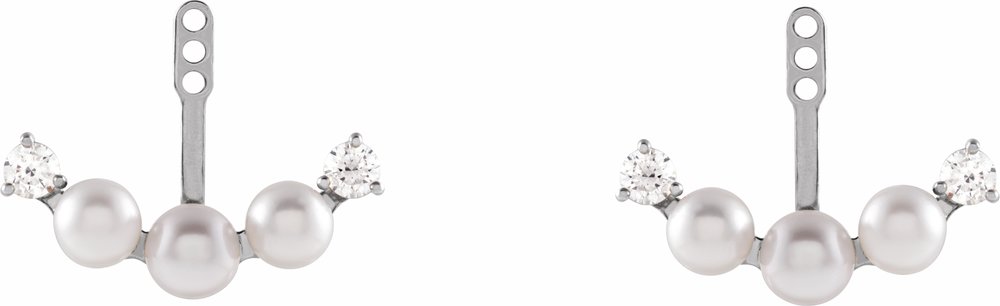 14K White Gold Cultured Akoya Pearl & 1/4 CTW Natural Diamond Earring Jackets