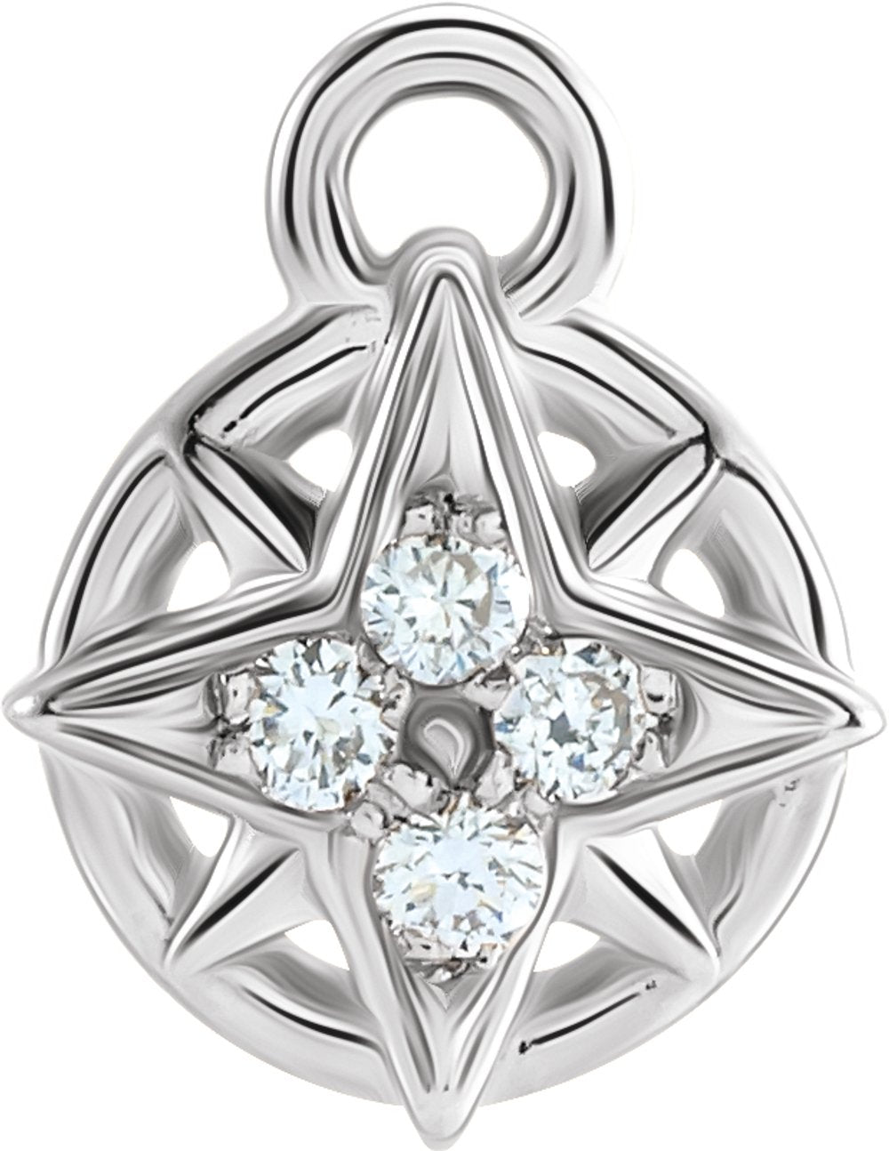 14K White Petite Pavé™ .02 CTW Natural Diamond Compass Dangle