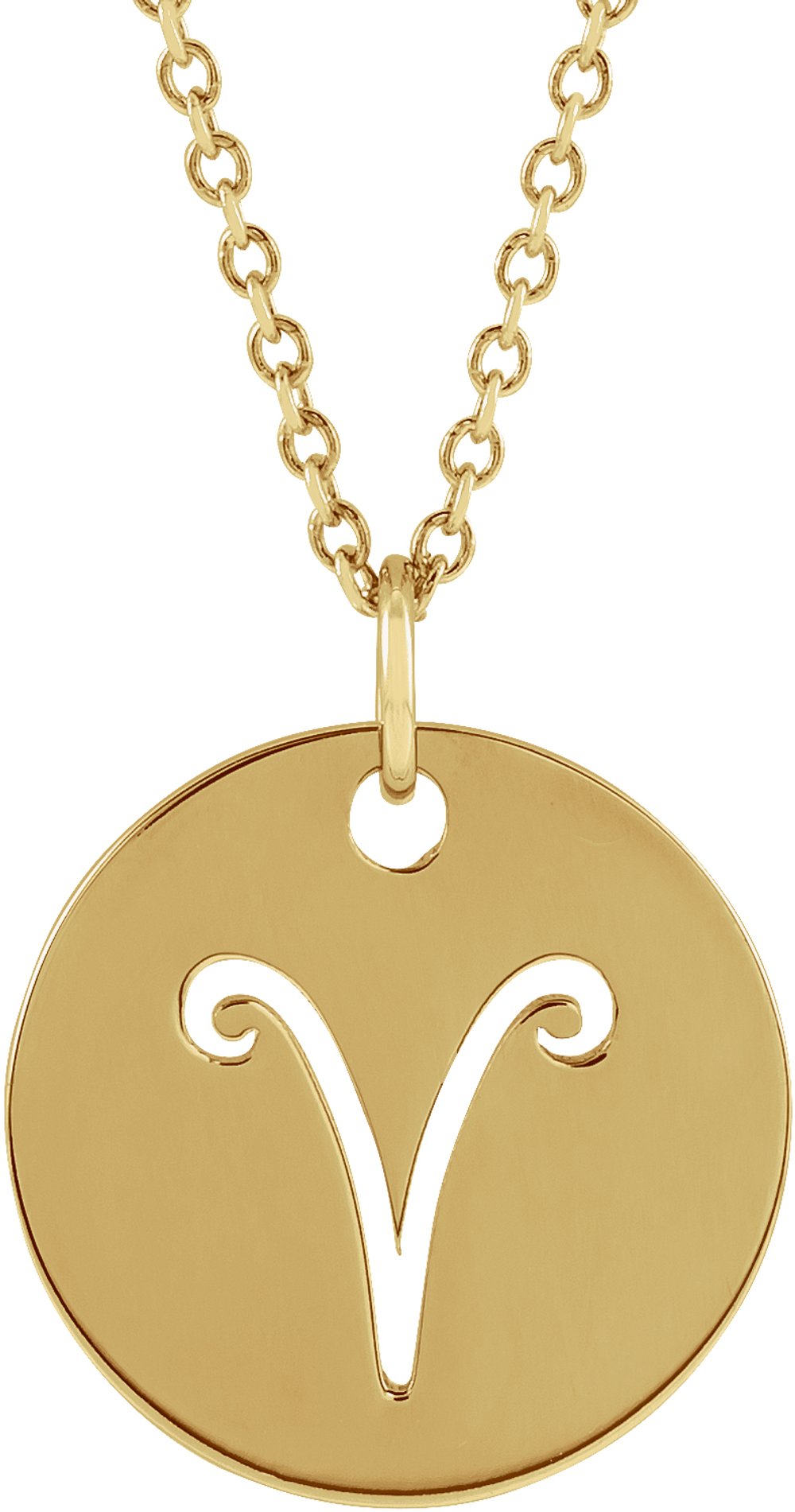 14K Yellow Aries Zodiac Disc 16-18" Necklace