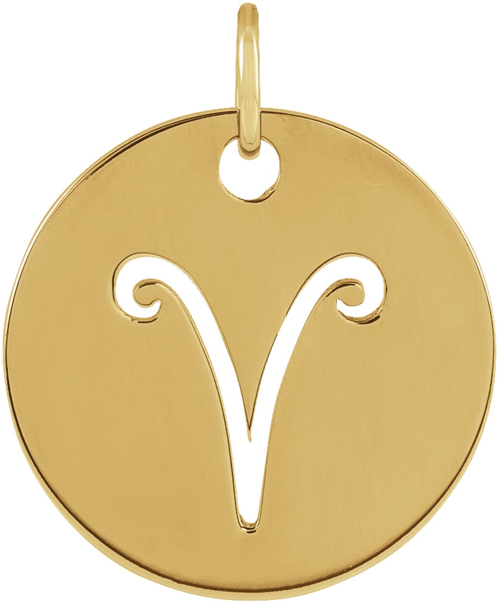 14K Yellow Gold 16.5 mm Aries Zodiac Disc Charm/Pendant