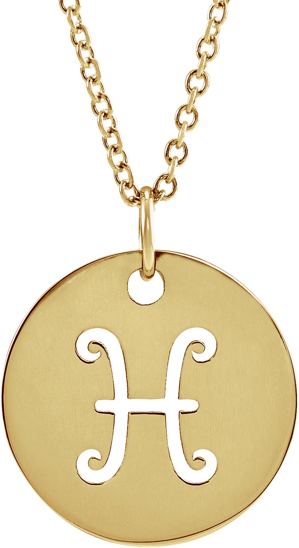14K Yellow Gold Pisces Zodiac Disc 16-18" Necklace
