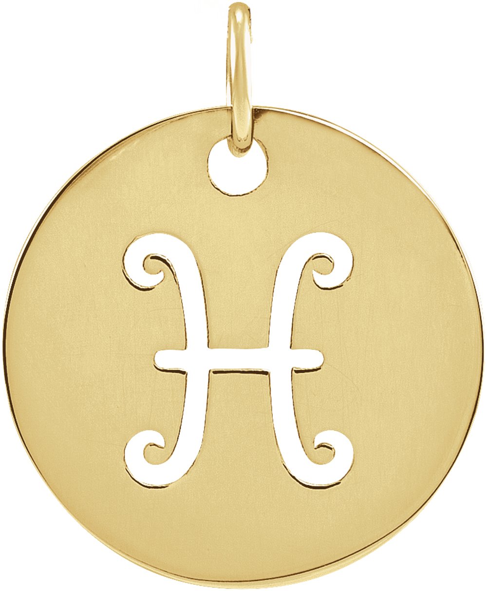 14K Yellow 16.5 mm Pisces Zodiac Disc Charm/Pendant