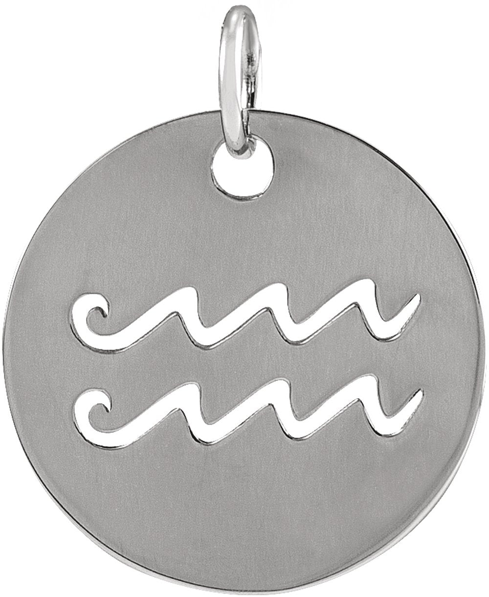 Sterling Silver 16.5 mm Aquarius Zodiac Disc Charm/Pendant