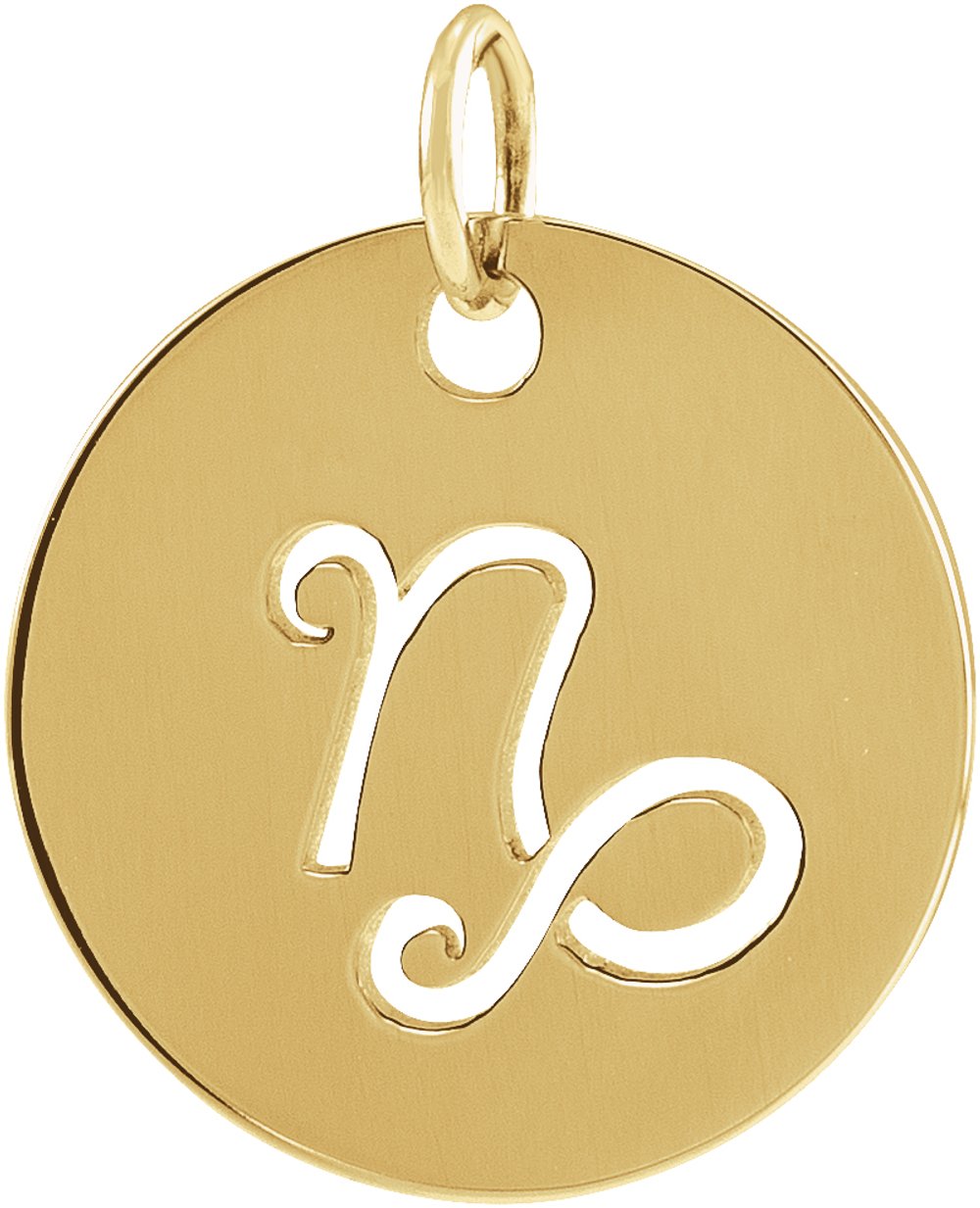 14K Yellow Gold 16.5 mm Capricorn Zodiac Disc Charm/Pendant
