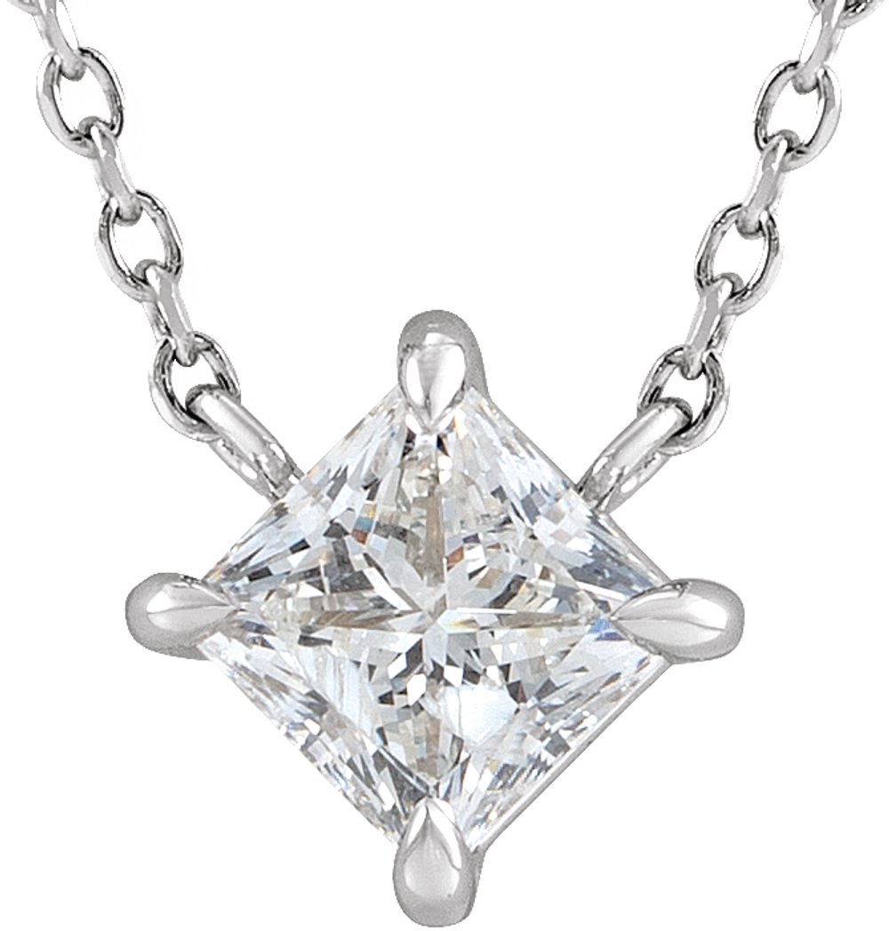 14K White Gold 1/2 CTW Natural Diamond Solitaire 16" Necklace