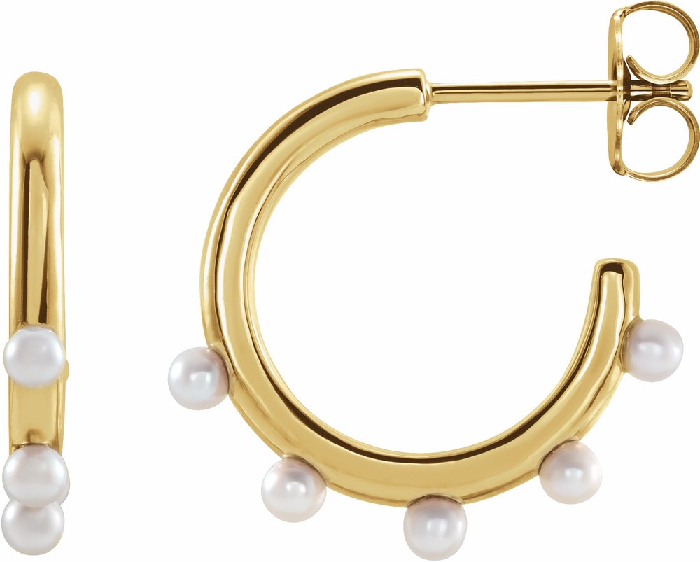 14K Yellow Gold Cultured Seed Pearl Hoop Earrings