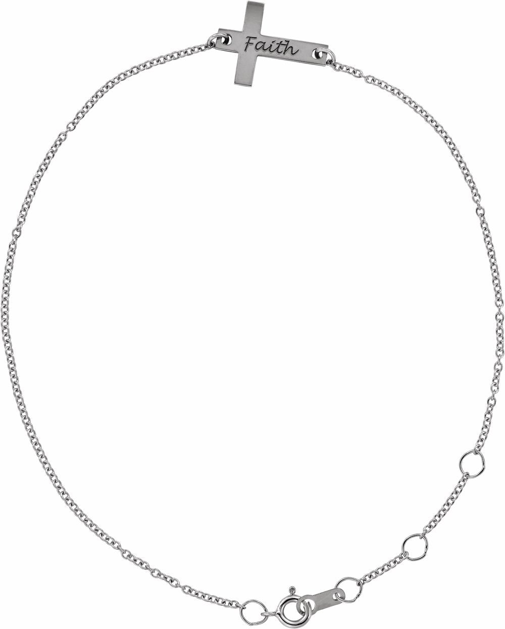 14K White Gold Engravable Cross 6 1/2-7 1/2" Bracelet