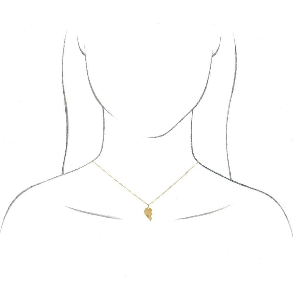 14K Yellow Gold 17x10 mm Right Broken Heart 16-18" Necklace