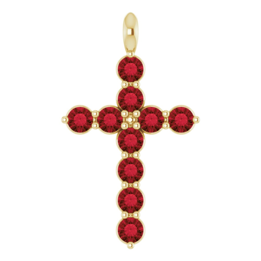 14K Yellow Natural Mozambique Garnet Cross Pendant