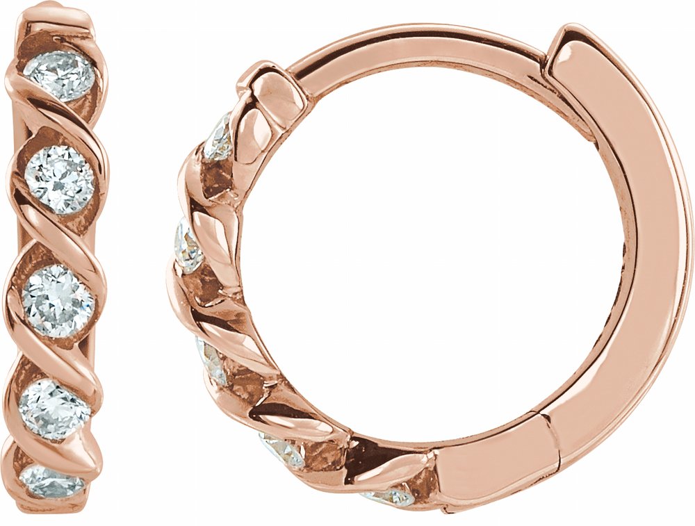 14K Rose Gold 1/10 CTW Lab-Grown Diamond 9 mm Hoop Earrings