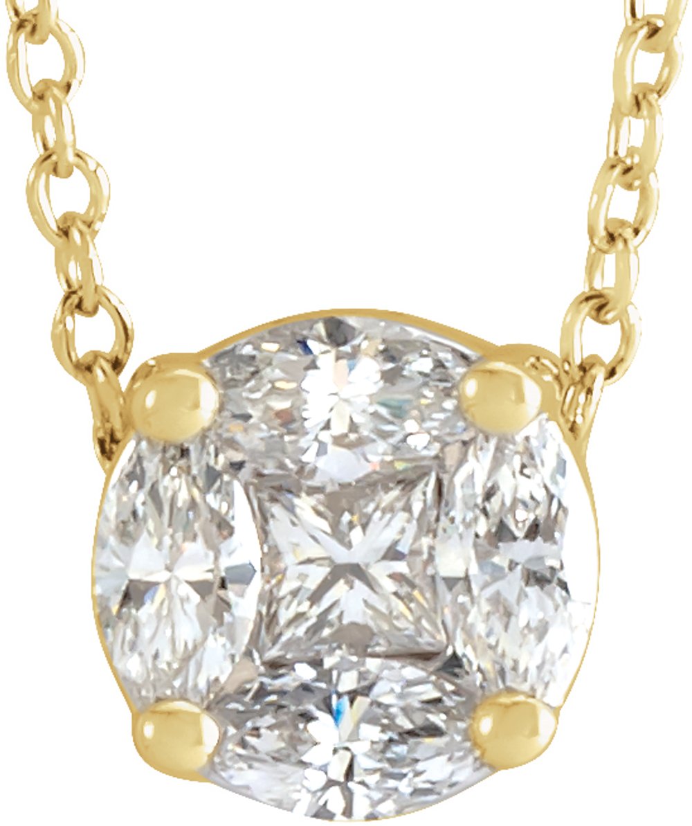14K Yellow Gold 1/3 CTW Natural Diamond Cluster 16-18" Necklace