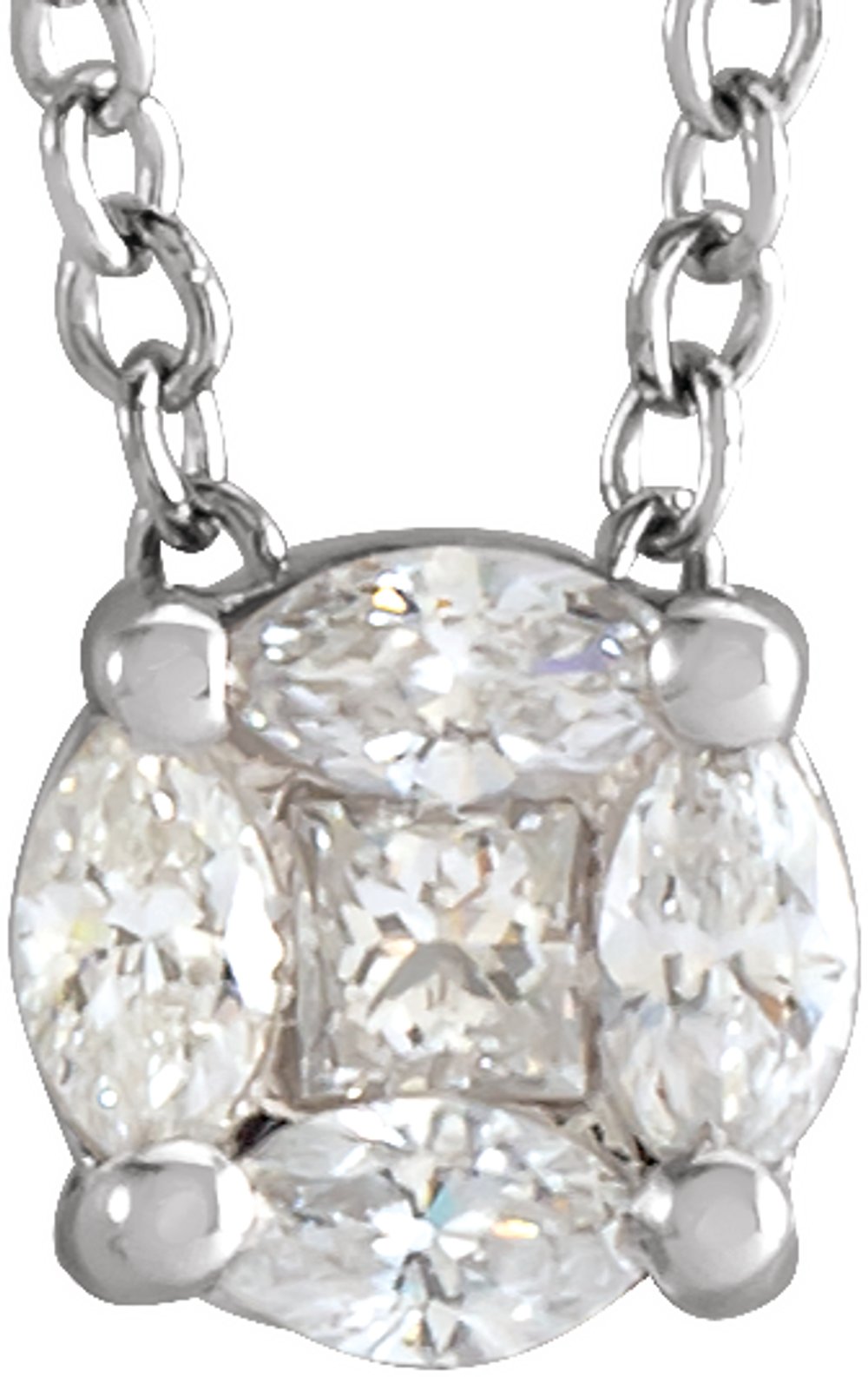 14K White Gold 1/6 CTW Natural Diamond Cluster 16-18" Necklace