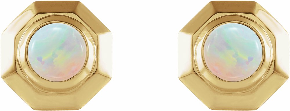 14K Yellow Natural White Opal Geometric Cabochon Earrings