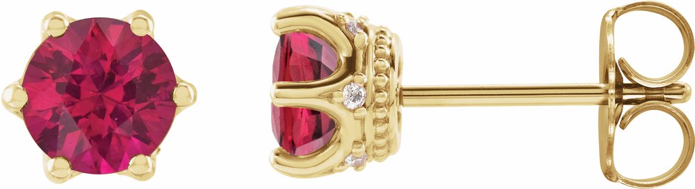 14K Yellow Gold 5 mm Lab-Grown Ruby & .03 CTW Natural Diamond Crown Earrings