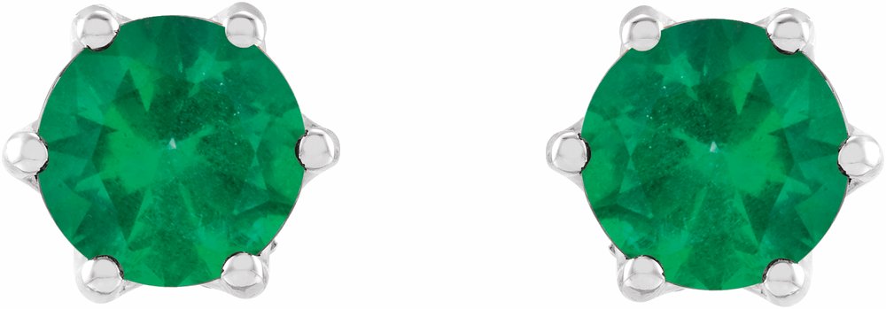 14K White Gold 5 mm Natural Emerald & .03 CTW Natural Diamond Crown Earrings