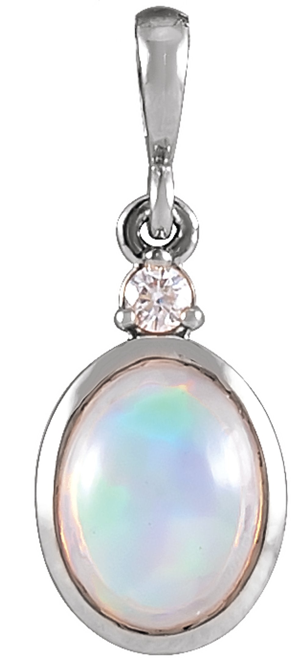 14K White Gold 8x6 mm Natural Ethiopian Opal & .03 CT Natural Diamond Pendant