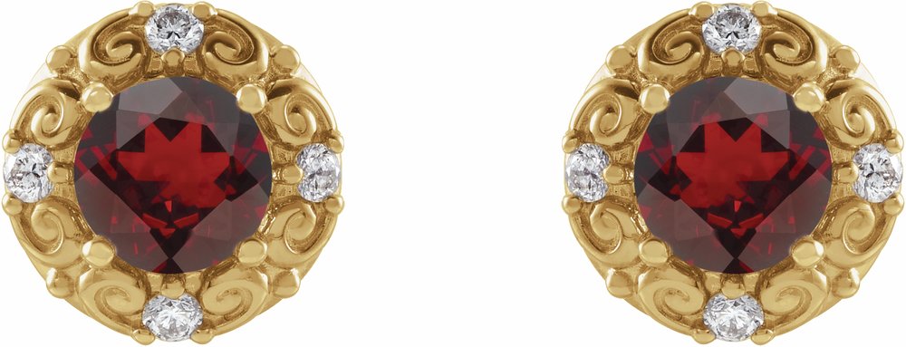 14K Yellow 6 mm Natural Mozambique Garnet & 1/4 CTW Natural Diamond Halo-Style Earrings
