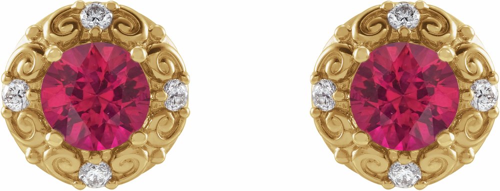 14K Yellow 5 mm Natural Ruby & 1/6 CTW Natural Diamond Halo-Style Earrings