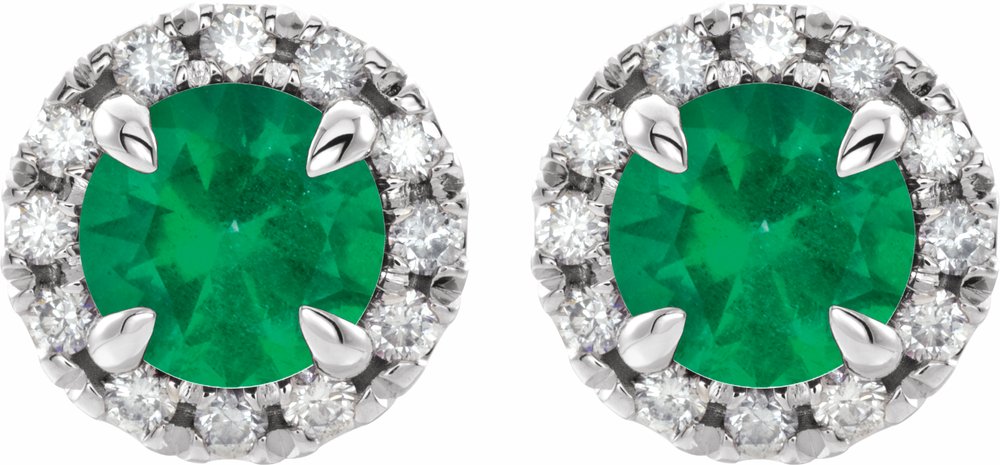 14K White Gold 4 mm Natural Emerald & 1/5 CTW Natural Diamond Halo-Style Earrings
