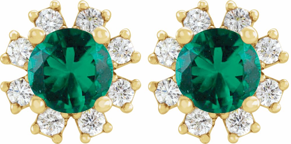 14K Yellow Gold Natural Emerald & .06 CTW Natural Diamond Earrings