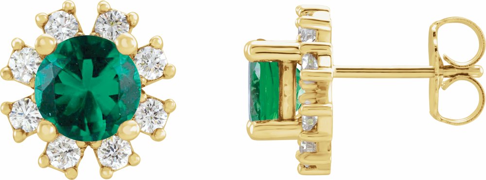 14K Yellow Gold Natural Emerald & .06 CTW Natural Diamond Earrings