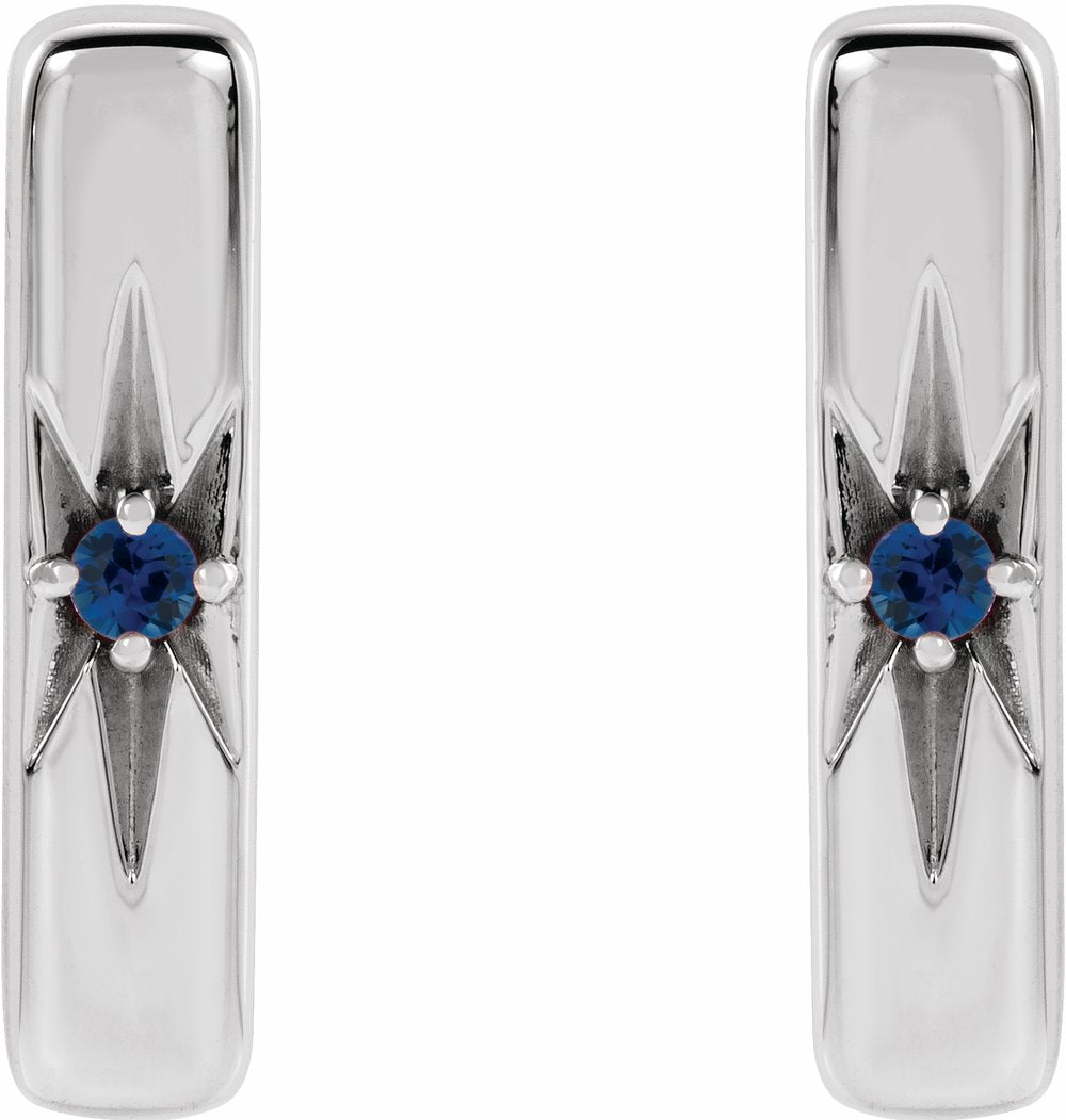 Platinum Natural Blue Sapphire Bar Earrings