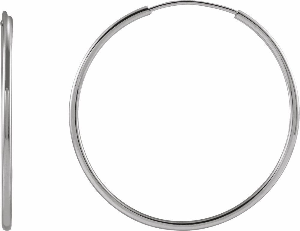 14K White Gold Flexible Endless Tube 25 mm Hoop Earrings