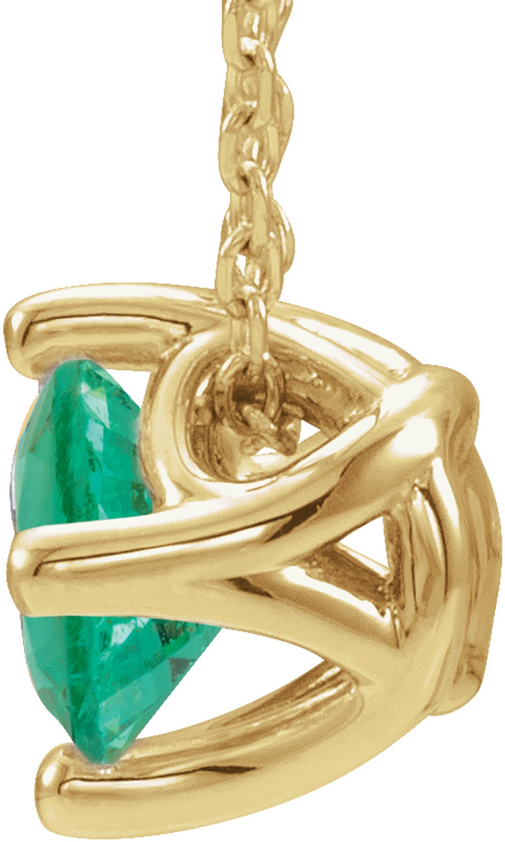 14K Yellow Gold 5 mm Round Lab-Grown Emerald Solitaire 16-18" Necklace