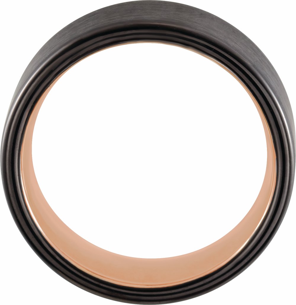 18K Rose Gold PVD & Black PVD Tungsten 8 mm Comfort-Fit Flat Band Size 7.5