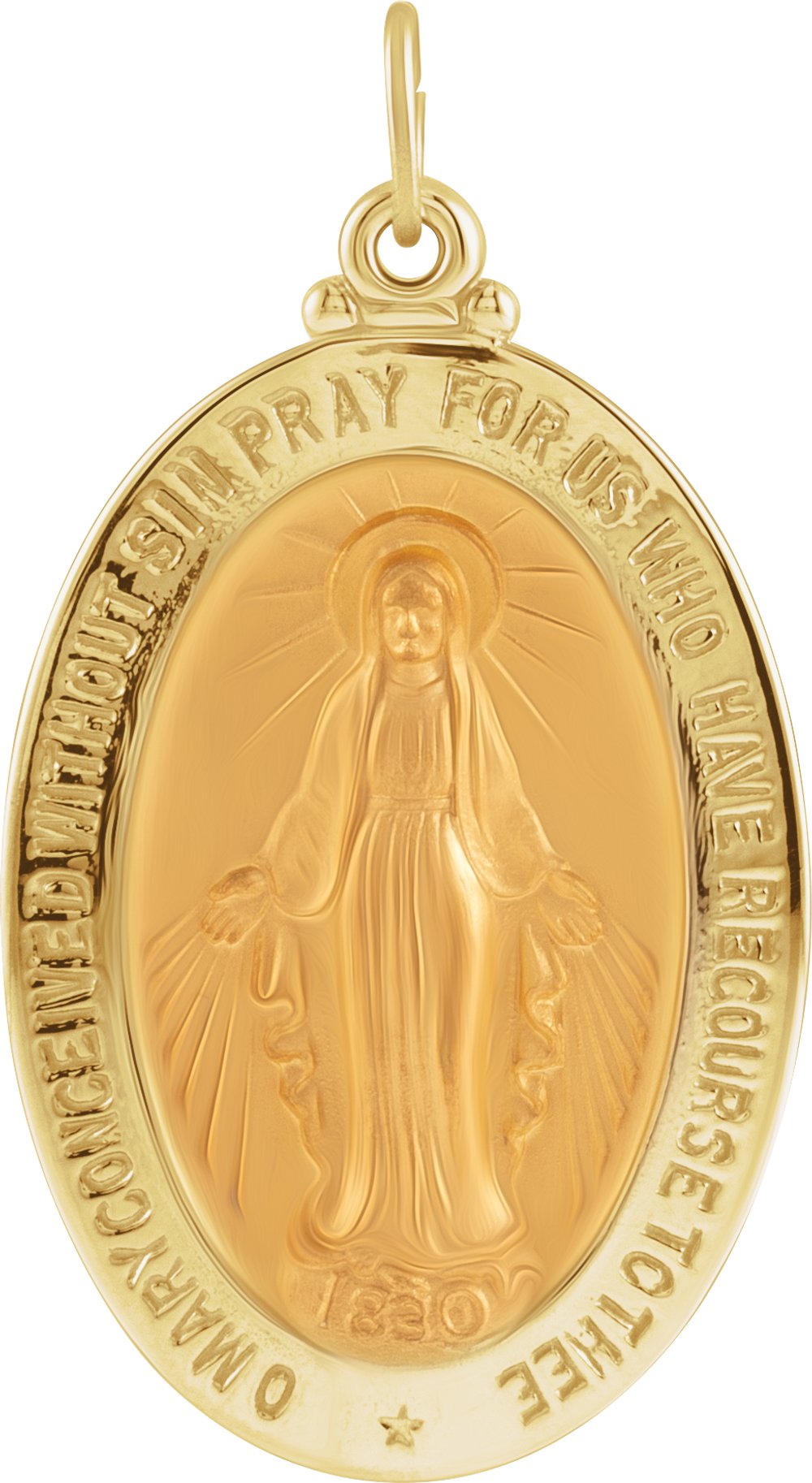 14K Yellow Gold 29x20 mm Oval Miraculous Medal