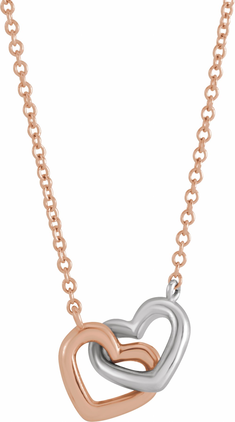 14K Rose/White Interlocking Heart 16" Necklace
