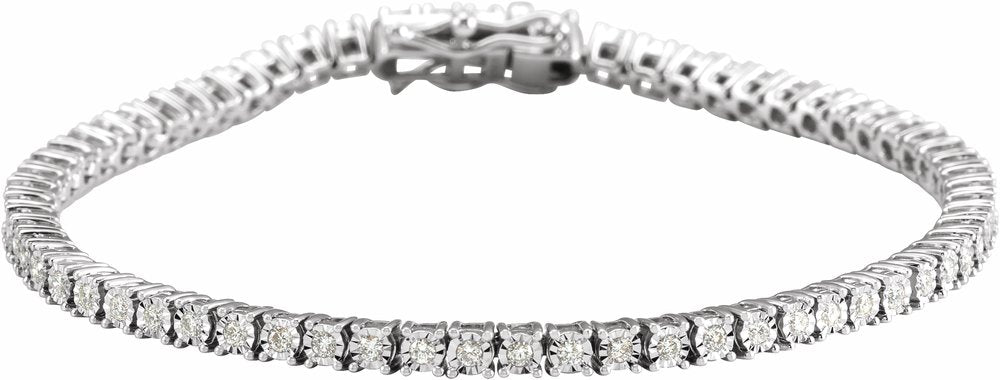 14K White Gold 1 CTW Natural Diamond Illusion-Set Line 7" Bracelet