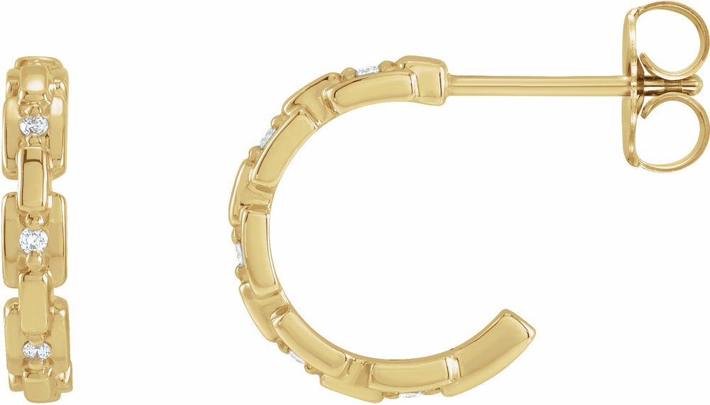 14K Yellow Gold .04 CTW Natural Diamond Chain Link 12.5 mm Huggies