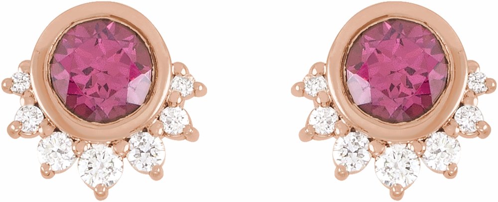 14K Rose Natural Rhodolite Garnet & .08 CTW Natural Diamond Earrings