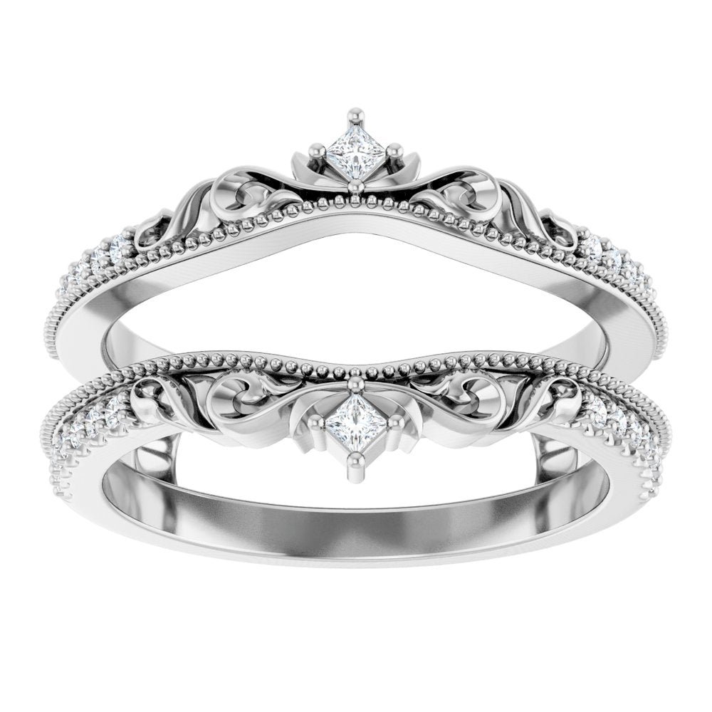 Platinum 1/6 CTW Natural Diamond Accented Floral Inspired Ring Guard