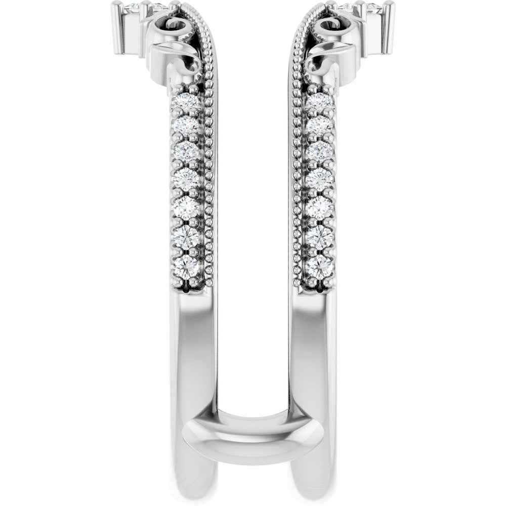 Platinum 1/6 CTW Natural Diamond Accented Floral Inspired Ring Guard