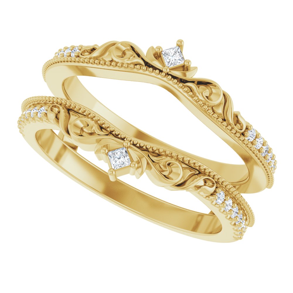 14K Yellow 1/6 CTW Natural Diamond Accented Floral Inspired Ring Guard
