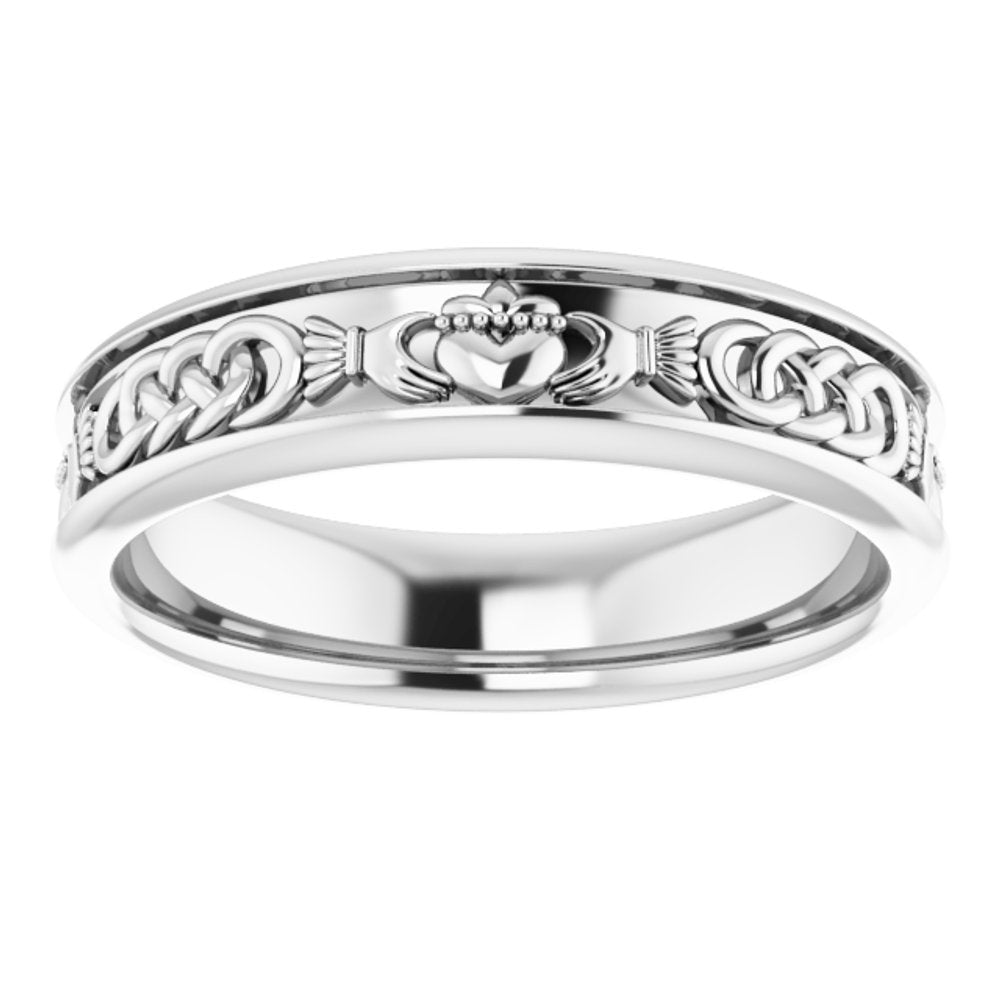 14K White Claddagh Band Sze 12