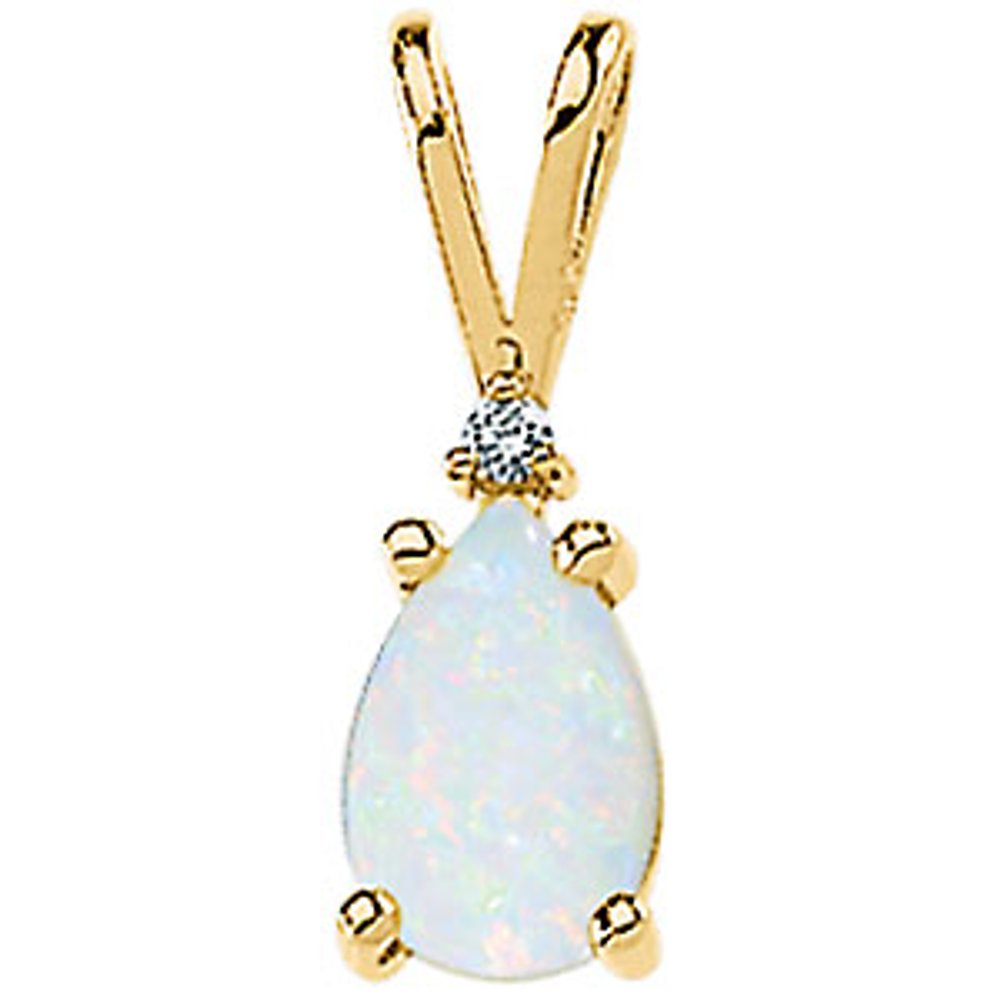 14K Yellow Natural White Opal & .02 CT Natural Diamond Pendant